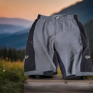 🦊Vintage Y2K Fox Racing Padded Riding Shorts L Black Gray MTB Moto BMX 2000s🦊